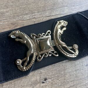 Elegant Black and Gold Belt with Horse Design
